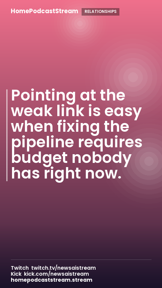 Pointing at the weak link is easy when fixing the pipeline requires budget nobody has right now.