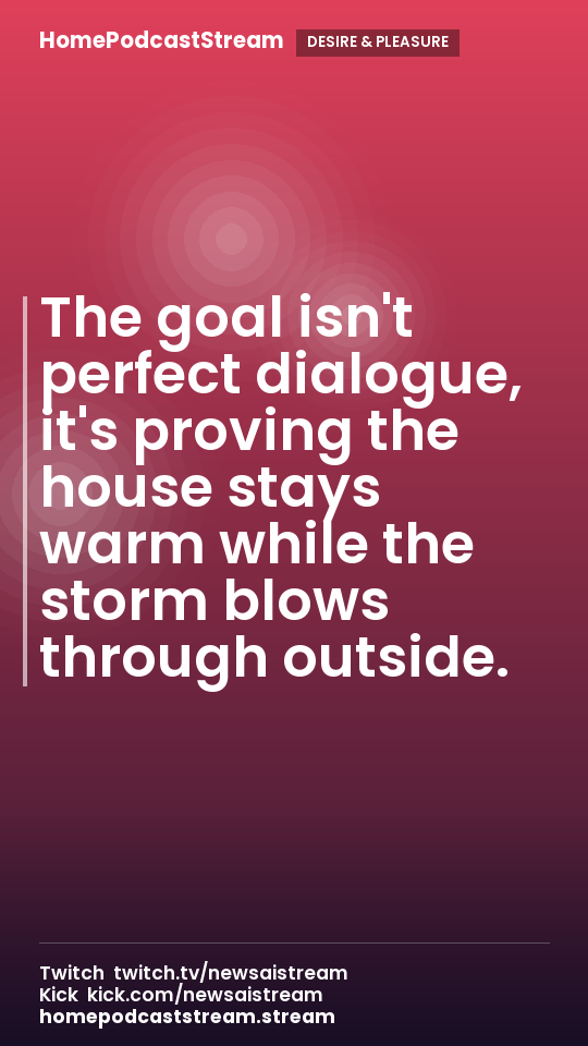The goal isn't perfect dialogue, it's proving the house stays warm while the storm blows through outside.