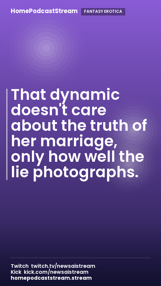 That dynamic doesn't care about the truth of her marriage, only how well the lie photographs.