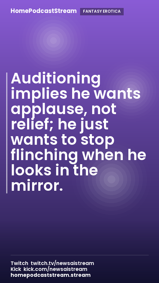 Auditioning implies he wants applause, not relief; he just wants to stop flinching when he looks in the mirror.