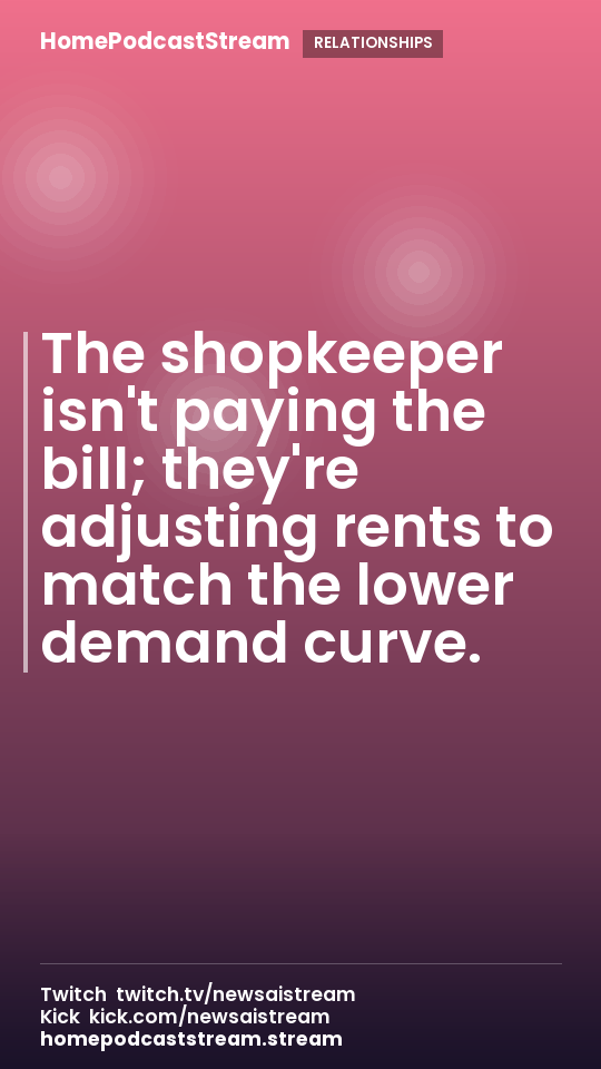 The shopkeeper isn't paying the bill; they're adjusting rents to match the lower demand curve.