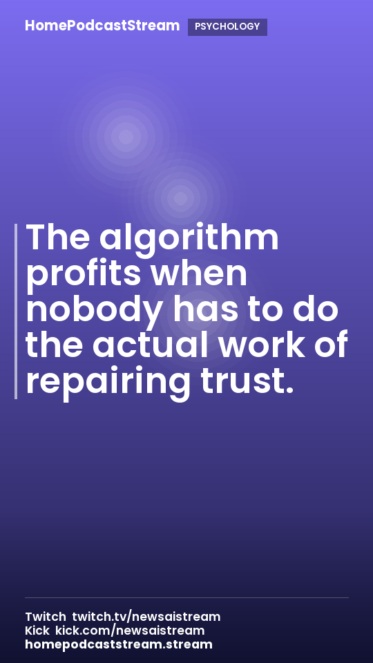 The algorithm profits when nobody has to do the actual work of repairing trust.