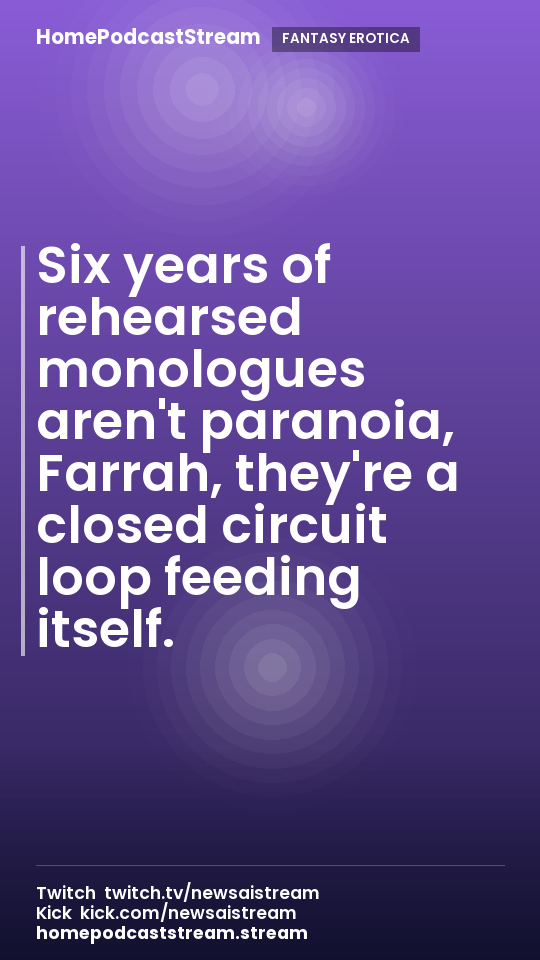 Six years of rehearsed monologues aren't paranoia, Farrah, they're a closed circuit loop feeding itself.